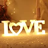 LED Love Sign for Valentines Day Decor, Battery Operated Light Up Love Marquee Letter Sign for Wall Table Top Home Decoration Anniversary Engagement Proposal Party Favor, Warm White
