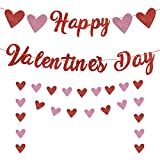 Happy Valentines Day Banner, Red Glittery Valentines Day Party Decorations, Valentines Day Garland, Valentines Photo Props, Heart Decorations, Wedding Anniversary Party, Valentines Day Fireplace Decor