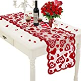 Mosoan Valentines Day Table Runner - 13 x 72 Inch Red Lace Table Runner for Wedding Party, Valentines Decorations - Valentines Day Decor Home Heart Table Runner