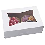 8inch White Cookie Boxes with Window,Auto-Popup Rectangular Bakery Box for Muffins and Pastry,Chocolate Covered Strawberry Cardboard Clear Lid Treat Packaging 8x5.75x2.5,Pack of 15