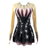 Black Gradient Ice Figure Skating Dress Gradient Beaded Long Sleeves Roller Skating Dress