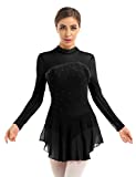 YiZYiF Women's Adult Long Sleeve Spandex Gymnastics Leotard Ballet Dance Figure Skating Dresses Black S