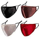 Satin Silk Face Mask Black Athletic Reusable for Adult, Washable Breathable Designer Cloth Fabric Madks,Women Men Earloop Mouth Nose Cover Gifts Pretty 3 D