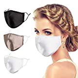 Black Silk Face Mask Women Men Skin Care Satin Designer Mascarillas Fabric Fashionable Adult Cute Cubre Bocas Female Washable Reusable Cloth Cotton Lightweight Comfortable Breathable Adjustable