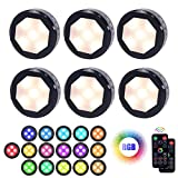 Led Puck Lights with Remote Control, UYICOO Wireless Color Changing Dimmable Under Cabinet Lighting, 3500K Battery Operated Stick on Lights with Timing, Under Counter Lights for Closet (6 Packs).