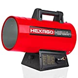 HEXAGO 60,000 BTU Adjustable Portable Liquid Propane Gas Forced Air Heater, Height Adjustable, CSA Listed, Red, Heating up to 1,500 sqft