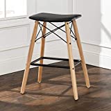 Walker Edison Mid Century Modern Faux Leather Backless Counter Bar Stool Indoor Kitchen Dining Chair Barstool, 26 Inch, Black