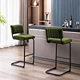 ONEVOG Modern Velvet 30 Inch Height Barstools, Set of 2 Upholstered Counter Chair with Black Metal Legs and Backrest for Kitchen, Dining, Party (Green)