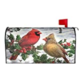 Sweetshow Cardinal Birds Winter Mailbox Covers Magnetic 21" X 18" Standard Size Snow Holly Berry Branches Mailbox Covers Magnetic Wraps Post Letter Box Cover Garden Decorations Outdoor