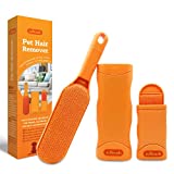 zeBrush Pet Hair Remover, Self Clean Dog Hair Remover for Couch, Clothes, Carpet, Car, Includes Travel Size Brush and Cleaning Base, Double Sided Portable Lint Remover (Orange)