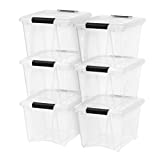 IRIS USA TB Clear Plastic Storage Bin Tote Organizing Container with Durable Lid and Secure Latching Buckles, 19 Qt, 6 Count