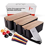 Kenberrys Cable Management Box Set - Cable Organizer Box to Hide Wires & Power Strip | Desk Computer Cord Organizer Box | Electrical Cable Storage | Power Cord Box Hider | for Home & Office [Set of 3]