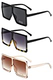 GRFISIA Square Oversized Sunglasses for Women Men Flat Top Fashion Shades (3PCS-Black- leopard-orange, 2.56)
