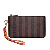 Rauder Luxury Zip Wristlet Pouch Small Clutch Bag with Card Slots Cute Phone Purse with Strap for Men Women - PU Leather (Brown Stripe)