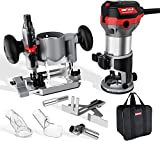 WETOLS Compact Router Tool Set, Fixed/Plunge Base Kit, 6 Variable Speed, 1-1/4-HP Max Torque, Must Have Woodworking Tools with Carrying Case & Edge Guide and Parallel Guide