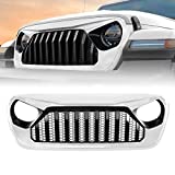 American 4wheel White Black JL Front Grill, Angry Gladiator JT Vader Grille Cover w/Mesh for Jeep Wrangler 2018-2020 JL JLU & Unlimited Rubicon Sahara Sports (Not fit JK)