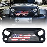 Xprite Matte Black Front Grill Gladiator Vader Grille with US Flag Steel Mesh for 2007-2018 Jeep Rubicon Sahara Sport JK JKU