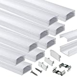 Muzata 10PACK 1M/3.3FT LED Channel System with Milky White Cover Lens, Silver Aluminum Extrusion Profile Housing Track for Strip Tape Light U Shape U1SW WW 1M, LU1