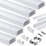 Muzata 6-Pack 3.3ft 9x17mm U Shape LED Aluminum Channel System with Cover, End Caps and Mounting Clips Aluminum Profile for LED Strip Light Installations U1SW WW 1M, LU1