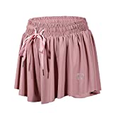 luogongzi 2 in 1 Flowy Yoga Shorts for Women Athletic Running Workout Gym Sports Active Exercise Comfy Lounge Skirts Summer (M, Pink)