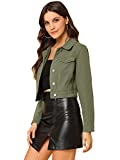 Allegra K Women's Slim Fit Button Down Long Sleeves Casual Cropped Denim Jean Jacket X-Large Olive Green