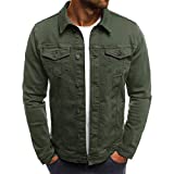 LONGBIDA Men's Classic Denim Jacket Men Slim Fit Fashion Jeans Coat(Green,Large)
