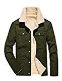 Omoone Men's Button Up Vintage Sherpa Fleece Lined Denim Biker Jacket Jean Coat (Army Green, X-Large)