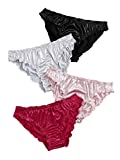 Verdusa Women's 4pack Frill Trim Satin Underwear Briefs Panty Set Multicolored A L