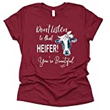 AMAZING RETRO Don't Listen to That Heifer You're Beautiful T Shirt Unisex Letter Teen Funny Tees Casual Short Sleeve (Raspberry, X Large)
