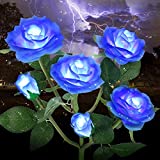 Outdoor Solar Garden Stake Lights,Upgraded LED Solar Powered Light with 6 Rose Flowers, Waterproof Solar Decorative Lights for Patio Pathway Courtyard Garden Lawn (Blue)