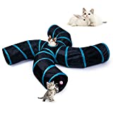 EGETOTA Cat Tunnel, 4 Way S Shape Collapsible Tube with Interactive Ball & Storage Bag, Pet Toys for Small Pets, Cat, Puppy, Kitty, Kitten, Rabbit (Black & Blue)