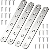 4 Pcs Flat Straight Braces Heavy Duty Mending Plate 155mm x 20mm Stainless Steel Straight Brackets for Wood Furniture, Repair Joining Plate, with Screws