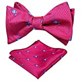 Alizeal Mens Animal Bow Tie Set Flamingo SELF-TIED Bowtie and Hanky for Wedding-Hot Pink