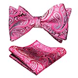 Alizeal Mens Gradient Paisley Self Bow Tie and Hanky Set, Hot Pink