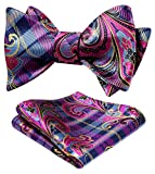 HISDERN Mens Bowties Floral Paisley Bow Tie Self-tied Pocket Square Classic Woven Jacquard Red Bowtie Handkerchief Set for Tuxedo Wedding