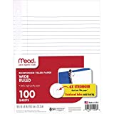 Mead Loose Leaf Paper, Filler Paper, Reinforced, Wide Ruled, 100 Sheets, 10-1/2 x 8 inches, 3 Hole Punched, 1 Pack (15006)