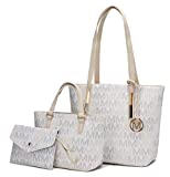 MKF 3-PC Set, Shoulder Bag for Women, Small Tote Handbag & Wristlet Purse – Top Handle PU Leather Fashion Pocketbook Aylet White