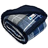 PetAmi Dog Blanket, Plaid Sherpa Dog Blanket | Plush, Reversible, Warm Pet Blanket for Dog Bed, Couch, Sofa, Car (Navy, 60x40 Inches)