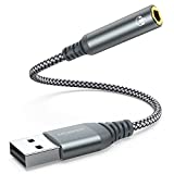 USB to 3.5mm Jack Audio Adapter,External Sound Card USB-A to Audio Jack Adapter with Aux Stereo Converter Compatible with Headset,PC Windows,Laptop Mac, Desktops, Linux, PS4 and More Device (Grey)