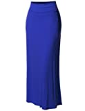 Stylish Fold Over Flare Long Maxi Skirt - Made in USA Royal Blue S