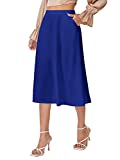 SheIn Women's Casual High Waist A Line Pleated Midi Skirt with Pockets Royal Blue Small