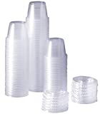 [100 Sets - 1 oz.] Plastic Disposable Portion Cups With Lids, Souffle Cups
