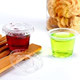 TashiBox 200 Sets - 1 Ounce Jello Shot Cups with Lids, Plastic Souffle Portion Cups with Lids, Clear…