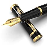 Wordsworth & Black Fountain Pen Set, Medium Nib, Includes 6 Ink Cartridges and Ink Refill Converter, Gift Case, Journaling, Calligraphy, Smooth Writing Pens [Black Gold], Perfect for Men and Women