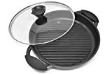 Round Cast Aluminum Griddle Pan | 10.6" Diameter Non Stick Griddle Pan for Cooking | Black Large Frying Pan with Glass Lid