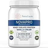 Nova Lucia Vanilla Whey Isolate Protein Powder with Prohydrolase, Keto, Gluten & Lactose Free, Low Cholesterol Meal Replacement Supplement, Sweetened by Stevia for Women & Men 14.82 oz