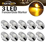 Partsam 10Pcs 3"x2" Clear Amber Mini Oval Side Marker Clearance Lights 3LED Chrome Replacement For Peterbilt 579 386 389 Drop Visor Front Breather Side Cab Panel Light Fender Guard