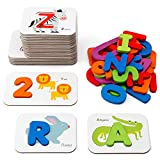 Coogam Numbers and Alphabets Flash Cards Set - ABC Wooden Letters and Numbers Animal Card Board Matching Puzzle Game Montessori Educational Toys Gift for Kids Age 3 4 5 Preschool and Up Years