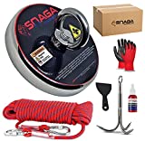 1500 LBS Powerful Magnet Fishing Kit| 6 Piece Set Fishing Magnet Kit | Super Strong Salvage Neodymium Fishing Magnet, Grappling Hook, Gloves, Glue & Scraper| Ultimate Large Magnetic Fishing Pack