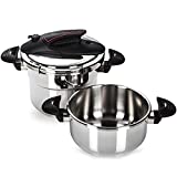 Magefesa Prisma 4.2 + 6.3 Quart Stove-top Super Fast Pressure Cooker, Easy and Smooth Locking Mechanism, Polished 18/10 Stainles Steel, Suitable Induction, 5 Security Systems, 11.6 PSI Working pressure